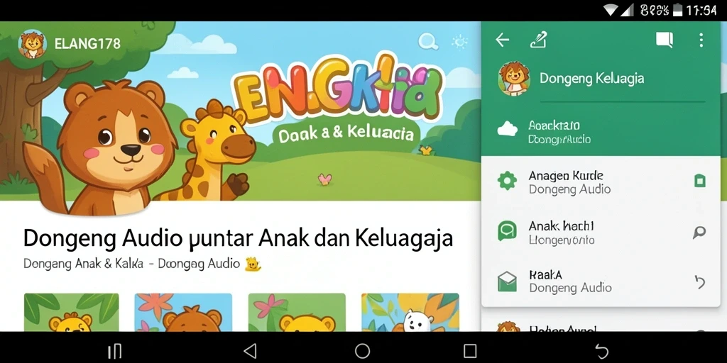 Antarmuka ELANG178 yang ramah anak dengan koleksi dongeng audio.