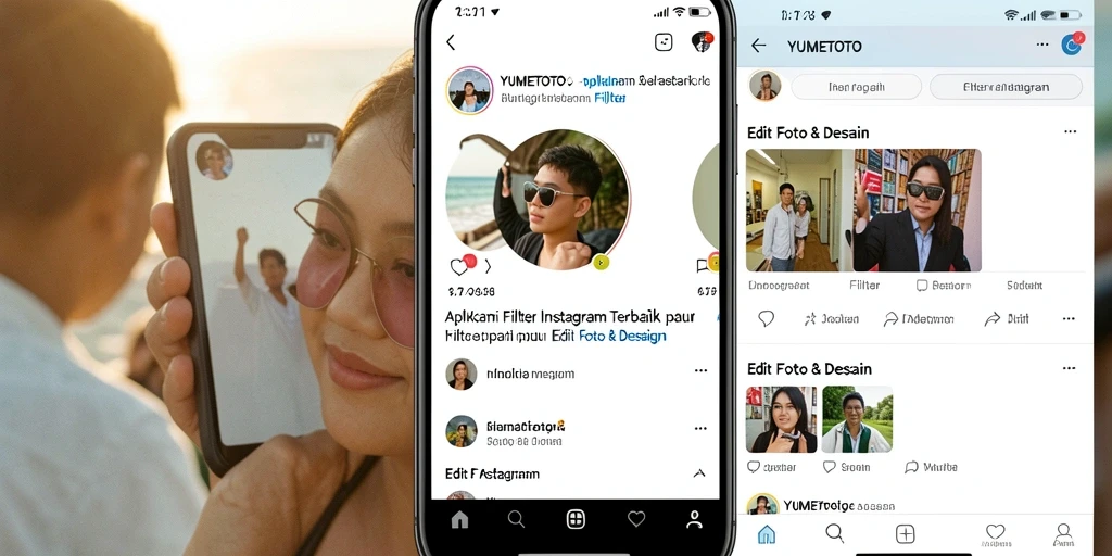 Tangkapan layar aplikasi YUMETOTO menampilkan antarmuka pengeditan foto yang menarik dan fungsional.
